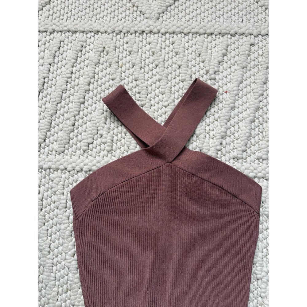Aritzia Babaton Sculpt Knit Criss Cross Cropped Tank Rib Knit Mauve Basics S - Picture 2 of 6